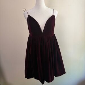Ancosti Velvet Babydoll Mini Dress‎ V-Neck Adjustable Burgundy Medium Hoco